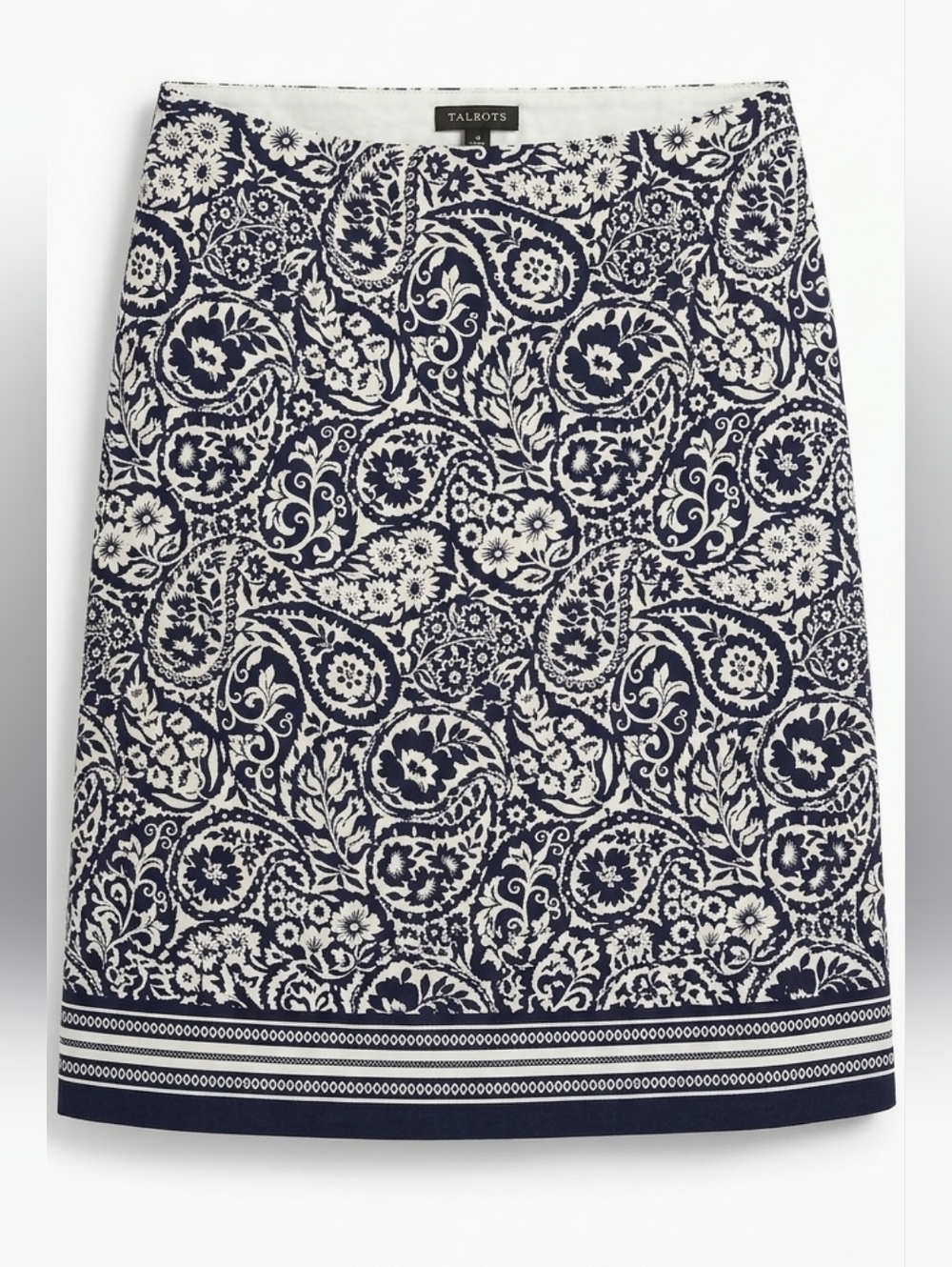 NWT Talbots Navy Blue Paisley Cotton A-Line Skirt - Size 6